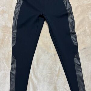 Spanx Women's Size Medium Black Faux Leather Panel Ponte Leggings Pants